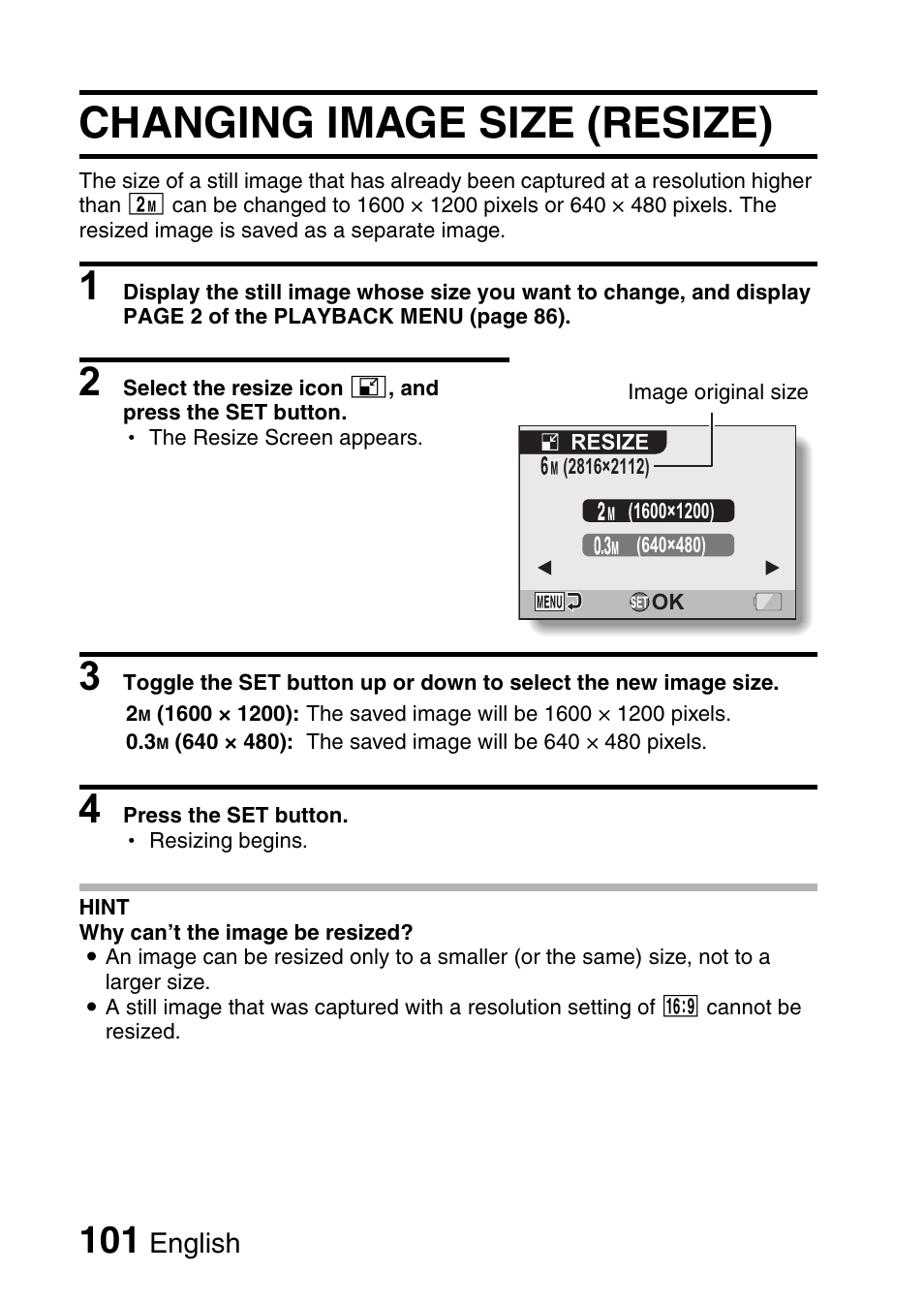 Changing image size (resize) | Sanyo VPC-CG65PX. User Manual | Page 115 / 206