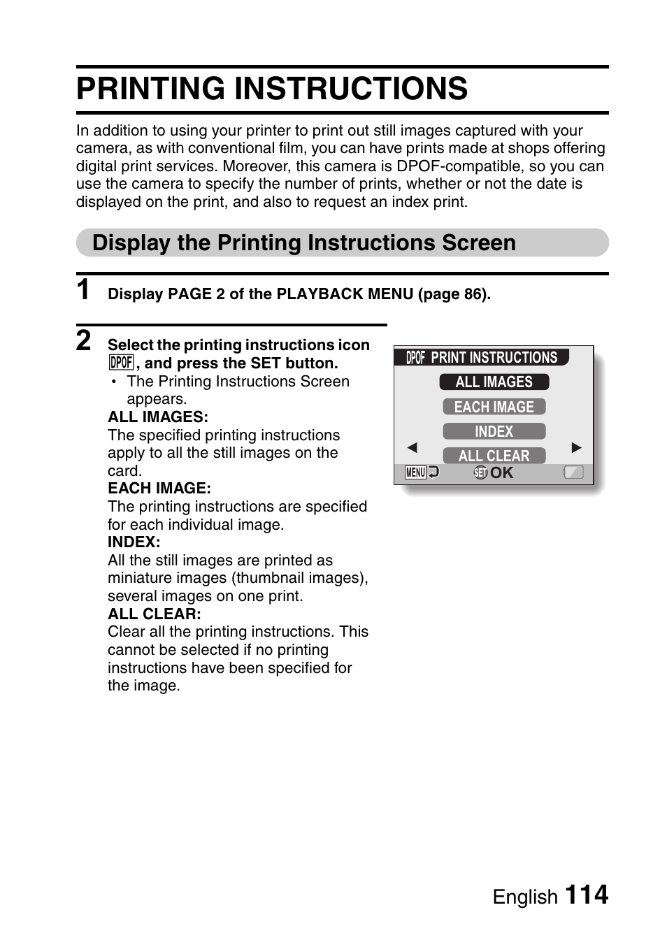 Printing instructions, Display the printing instructions screen | Sanyo VPC-CG65PX. User Manual | Page 128 / 206