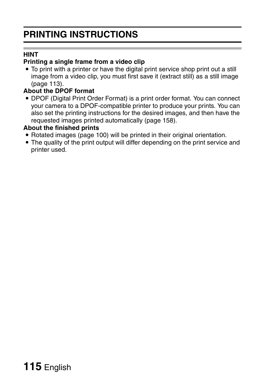 Printing instructions, English | Sanyo VPC-CG65PX. User Manual | Page 129 / 206