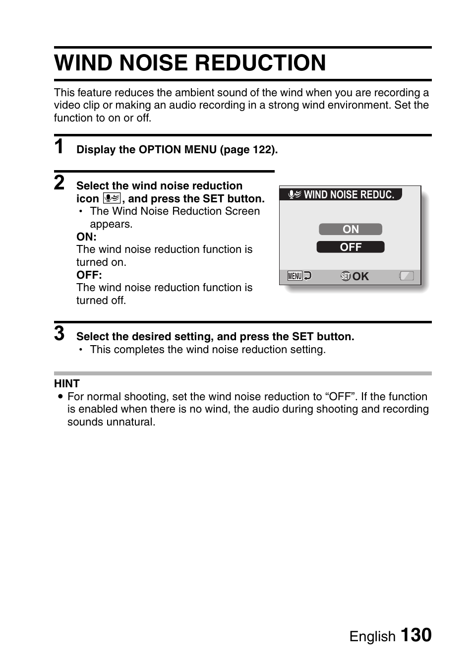 Wind noise reduction | Sanyo VPC-CG65PX. User Manual | Page 144 / 206
