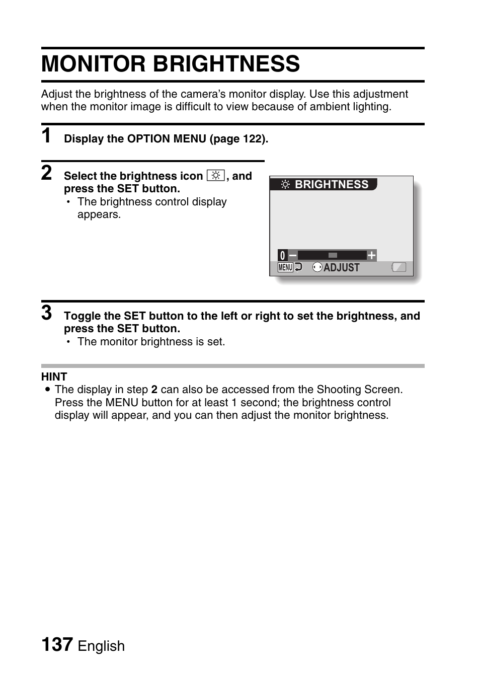 Monitor brightness | Sanyo VPC-CG65PX. User Manual | Page 151 / 206