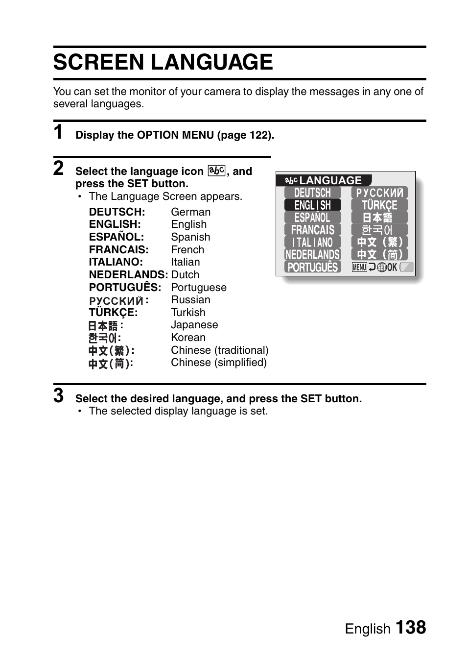 Screen language, English | Sanyo VPC-CG65PX. User Manual | Page 152 / 206