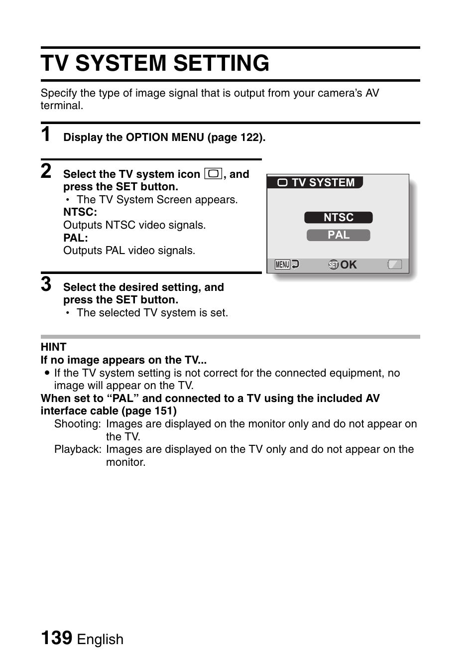 Tv system setting | Sanyo VPC-CG65PX. User Manual | Page 153 / 206