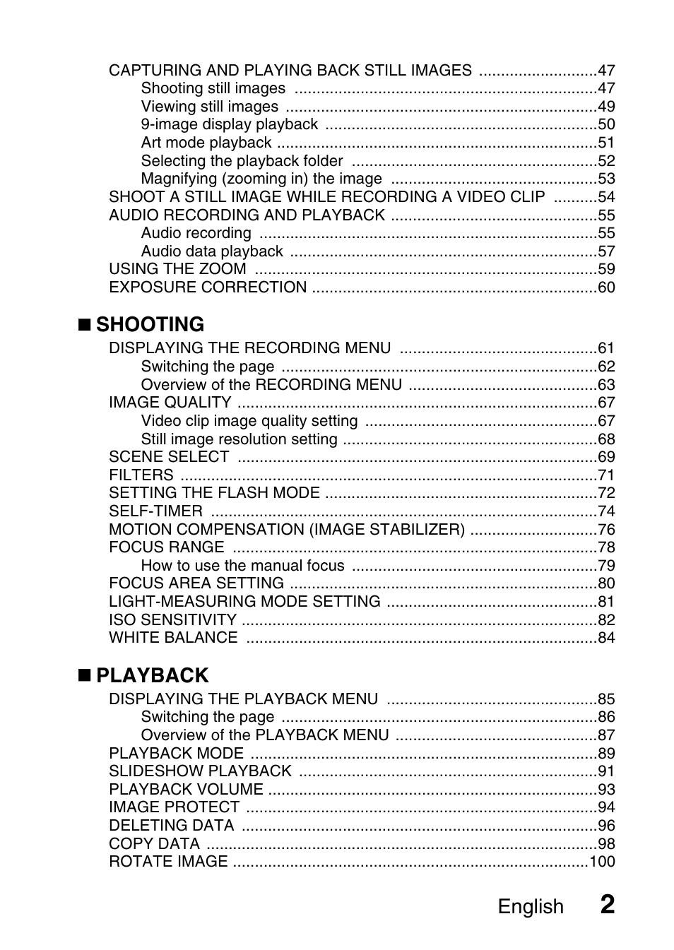 English, Shooting, Playback | Sanyo VPC-CG65PX. User Manual | Page 16 / 206