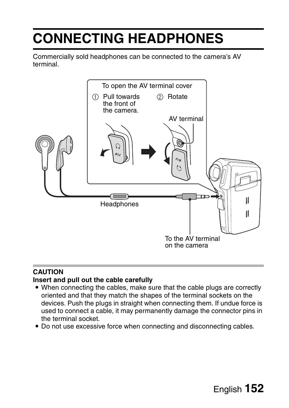 Connecting headphones, English | Sanyo VPC-CG65PX. User Manual | Page 166 / 206