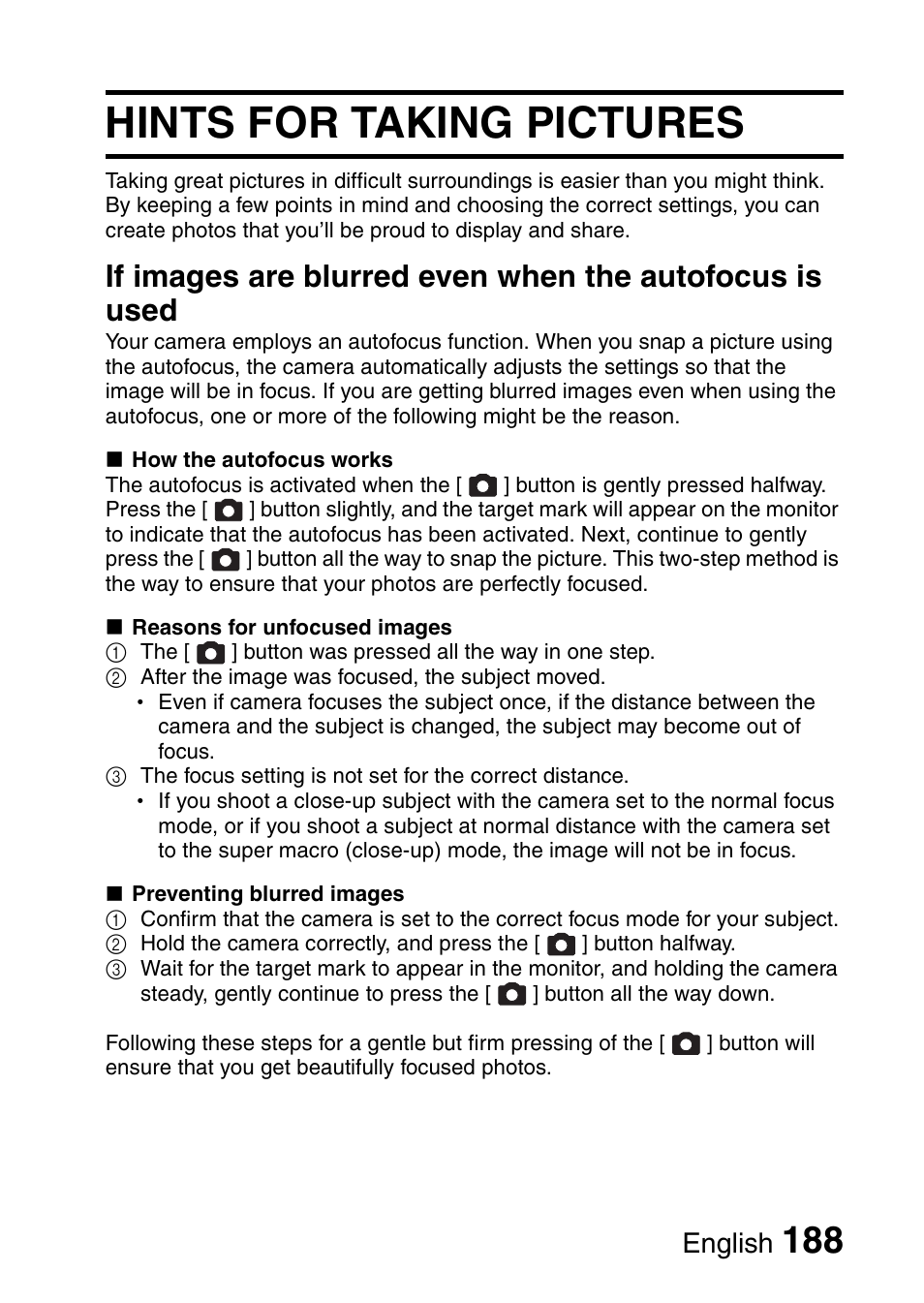 Hints for taking pictures, English | Sanyo VPC-CG65PX. User Manual | Page 202 / 206