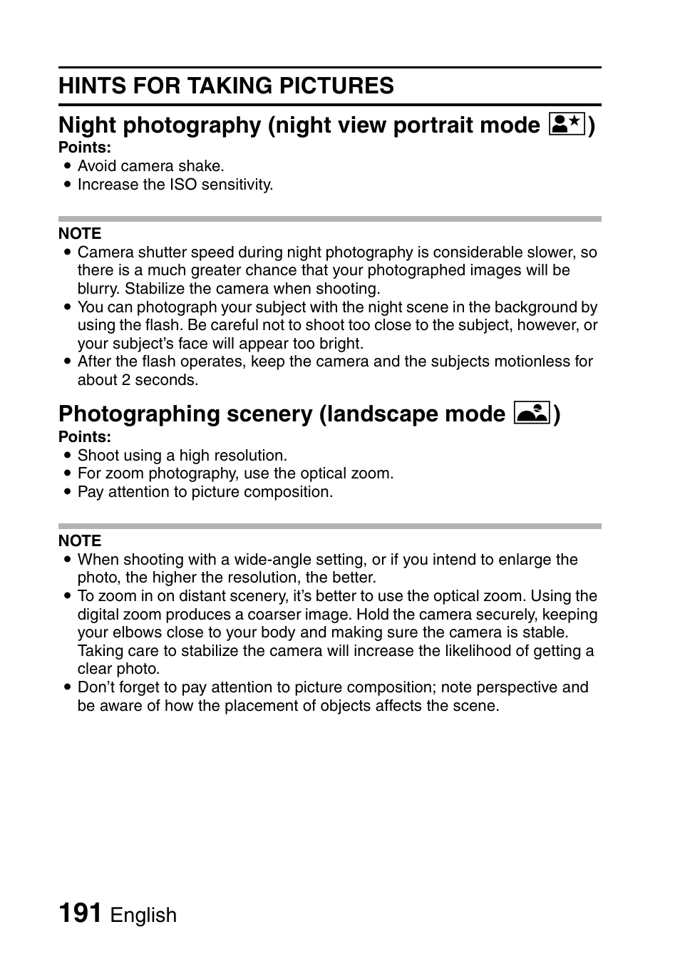 Photographing scenery (landscape mode + ), English | Sanyo VPC-CG65PX. User Manual | Page 205 / 206