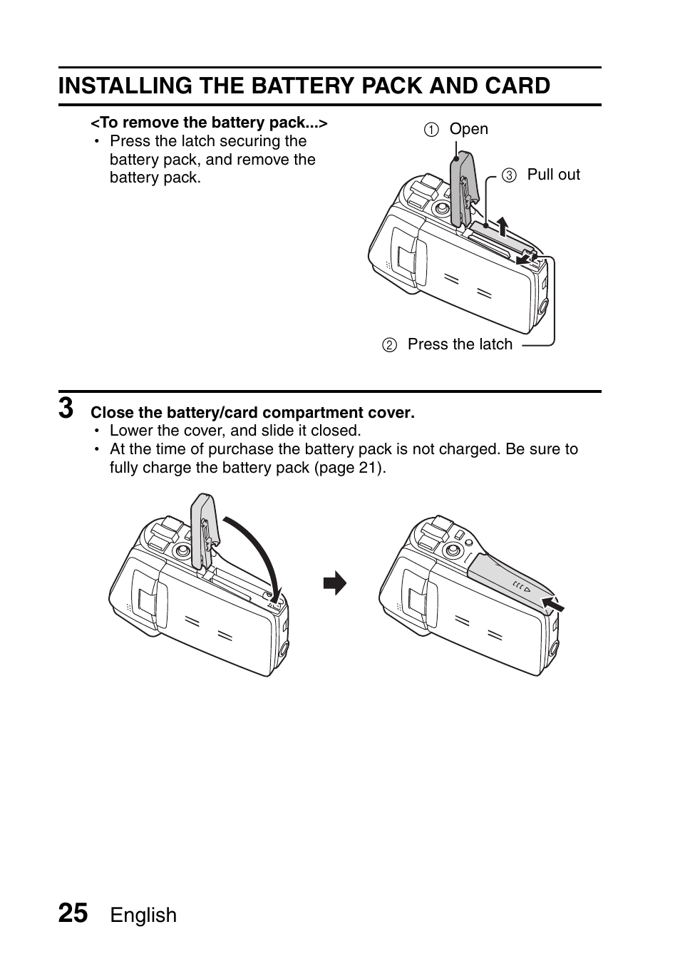 Installing the battery pack and card | Sanyo VPC-CG65PX. User Manual | Page 39 / 206