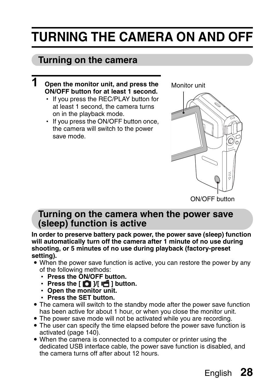 Turning the camera on and off, Turning on the camera, English | Sanyo VPC-CG65PX. User Manual | Page 42 / 206