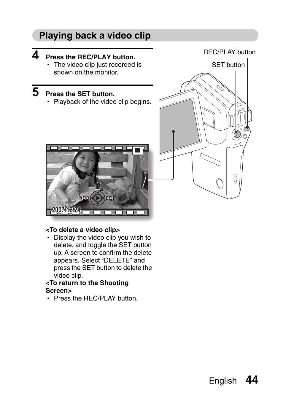 Playing back a video clip | Sanyo VPC-CG65PX. User Manual | Page 58 / 206