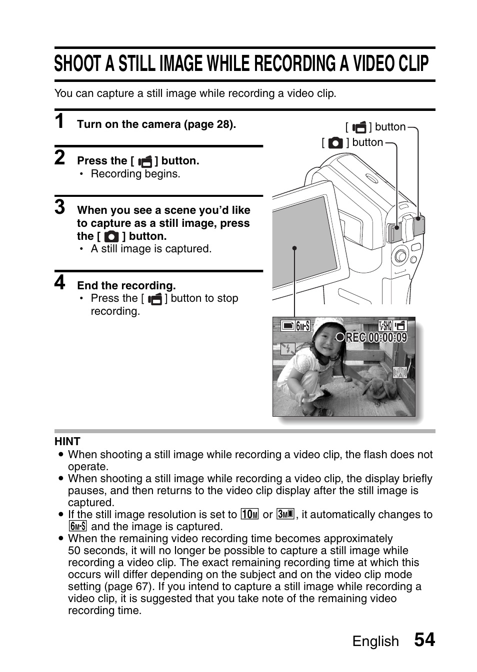 Shoot a still image while recording a video clip | Sanyo VPC-CG65PX. User Manual | Page 68 / 206