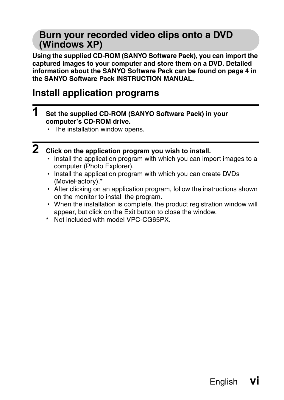 Install application programs | Sanyo VPC-CG65PX. User Manual | Page 7 / 206