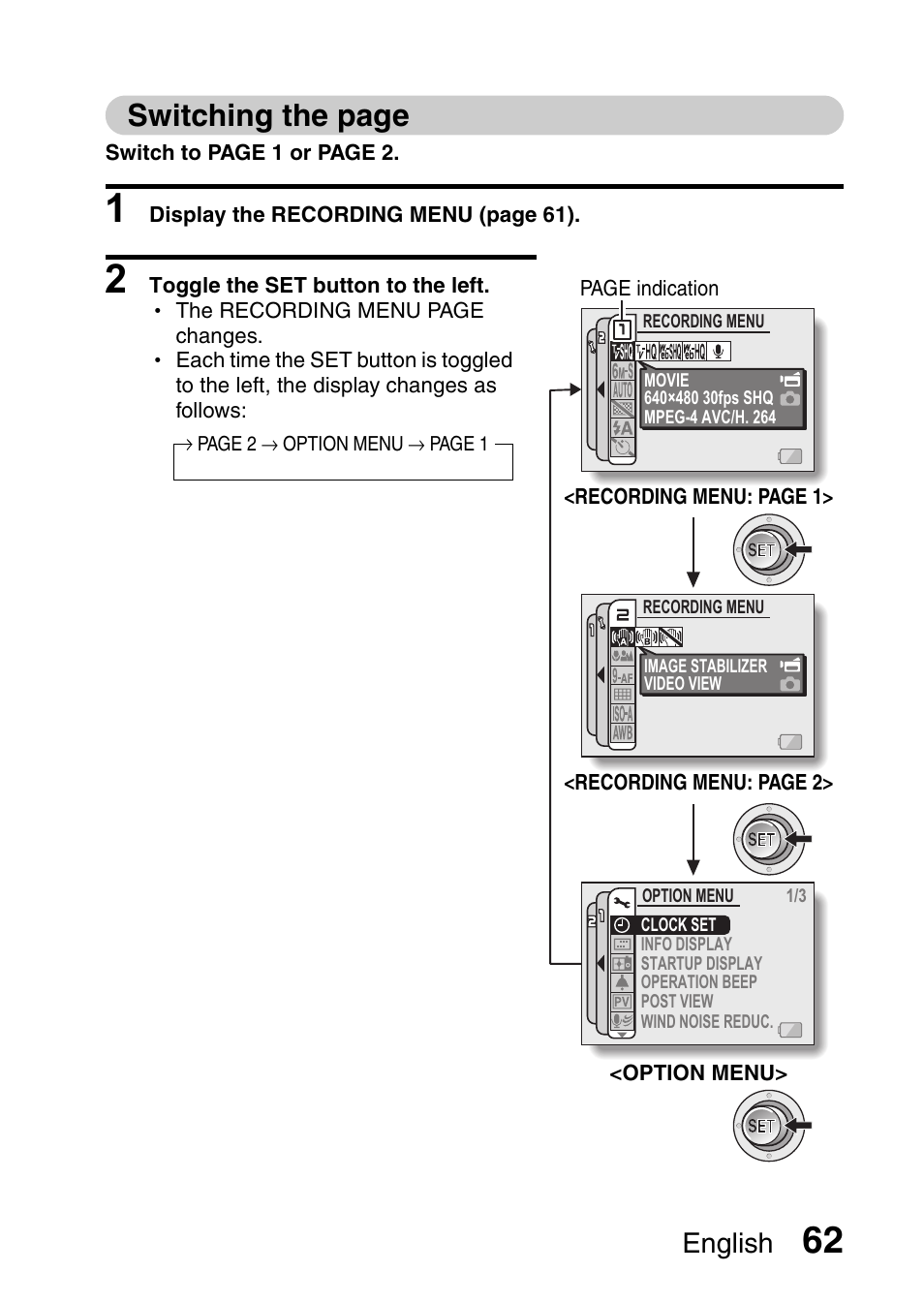 Switching the page, English | Sanyo VPC-CG65PX. User Manual | Page 76 / 206