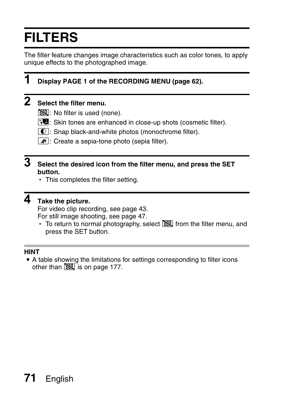 Filters | Sanyo VPC-CG65PX. User Manual | Page 85 / 206