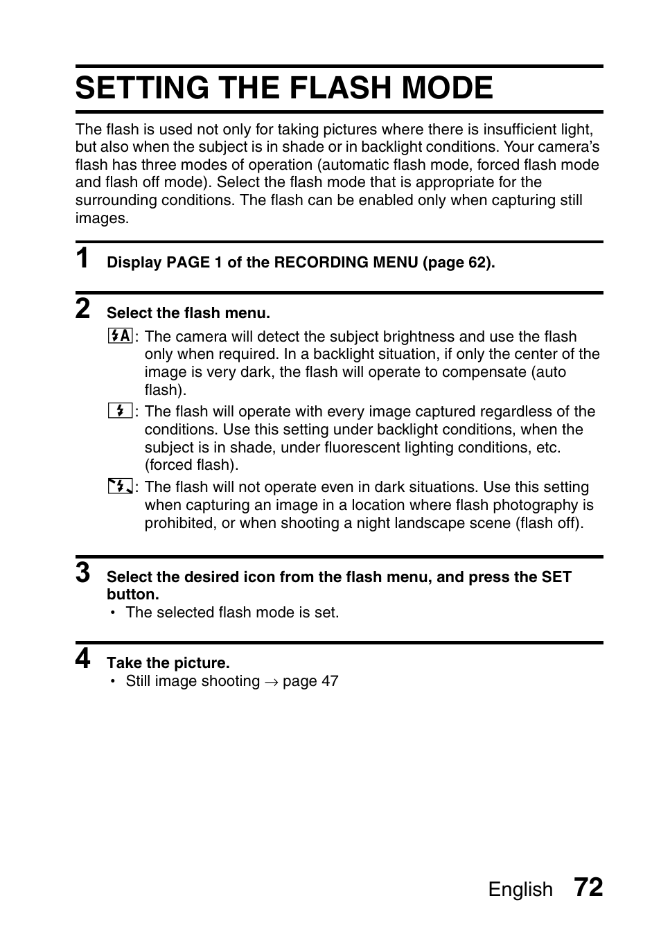 Setting the flash mode | Sanyo VPC-CG65PX. User Manual | Page 86 / 206