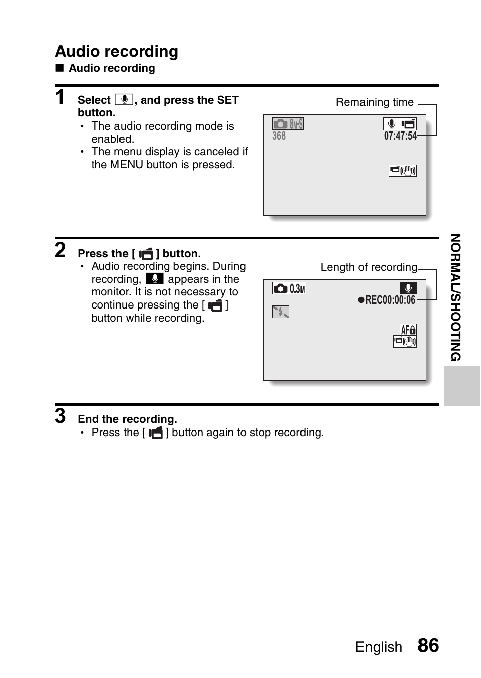 Audio recording | Sanyo VPC-FH1EX User Manual | Page 107 / 211