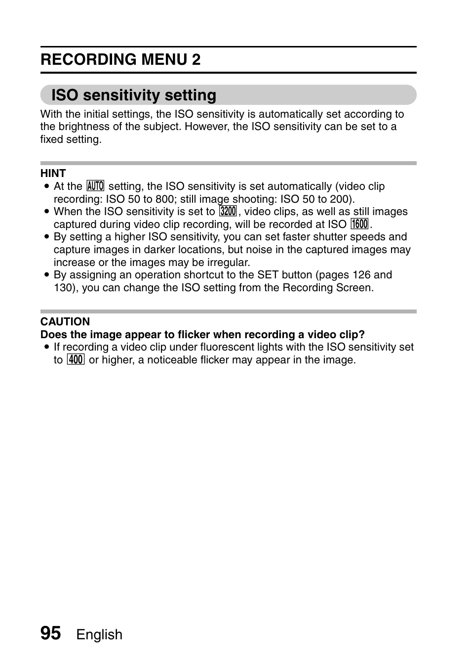 Recording menu 2 iso sensitivity setting, English | Sanyo VPC-FH1EX User Manual | Page 116 / 211