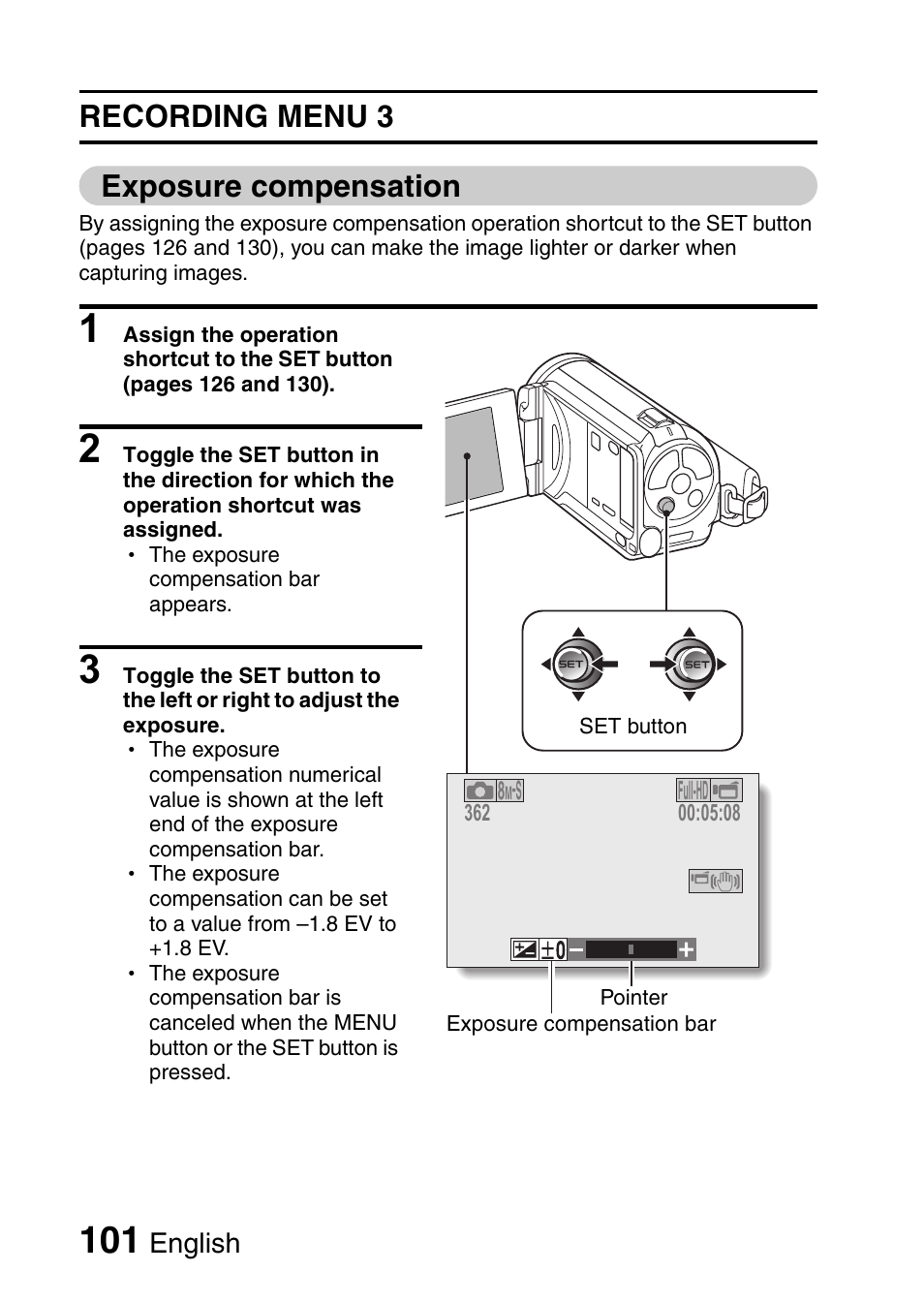 Recording menu 3 exposure compensation | Sanyo VPC-FH1EX User Manual | Page 122 / 211