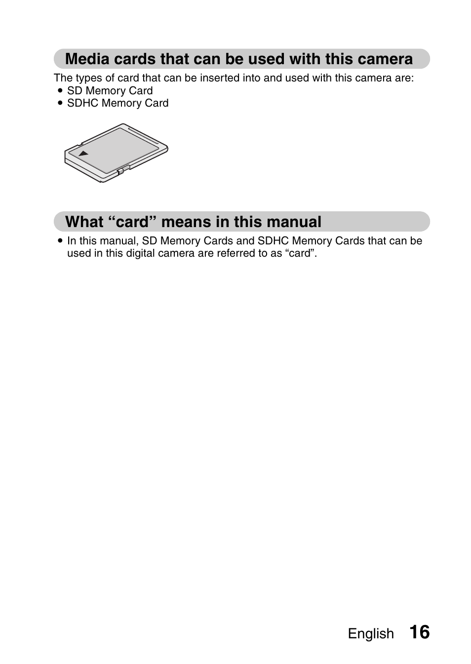 Media cards that can be used with this camera, What “card” means in this manual | Sanyo VPC-FH1EX User Manual | Page 37 / 211
