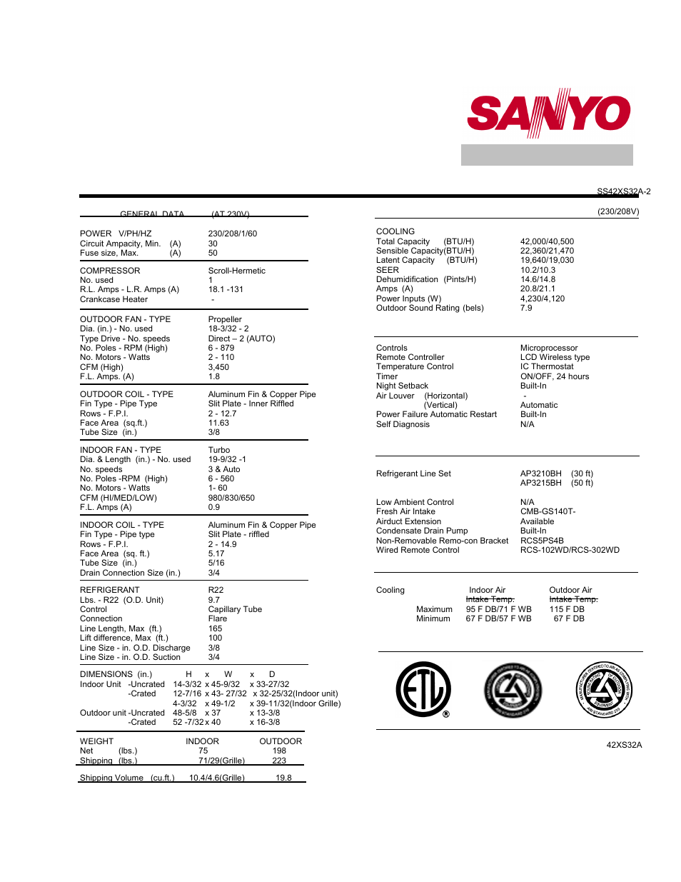 Sanyo 42XLS32A User Manual | 3 pages