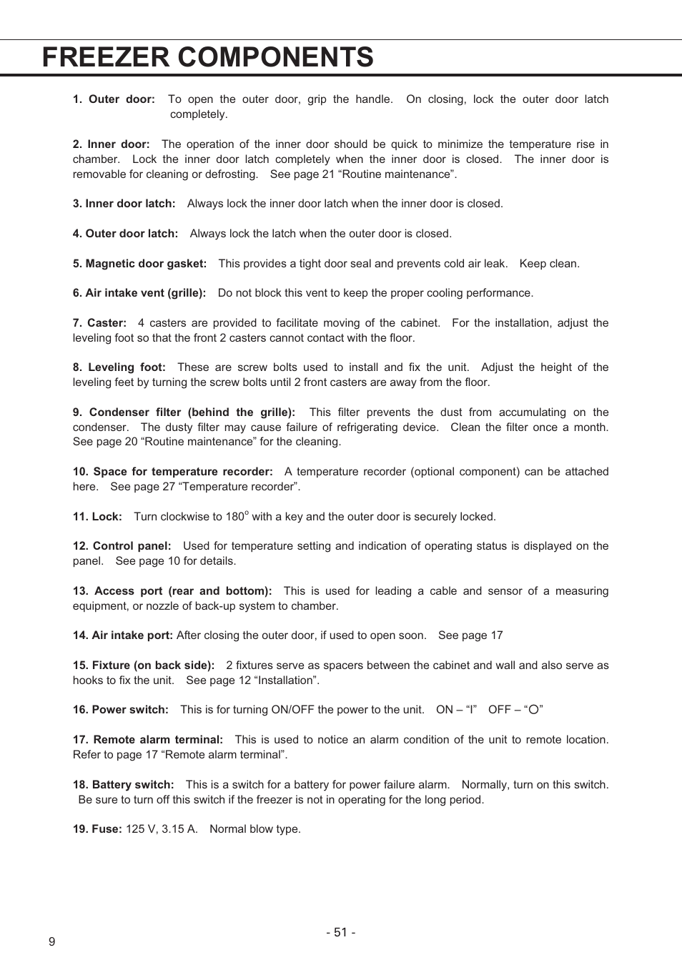 Freezer components | Sanyo MDF-U7486S User Manual | Page 10 / 34