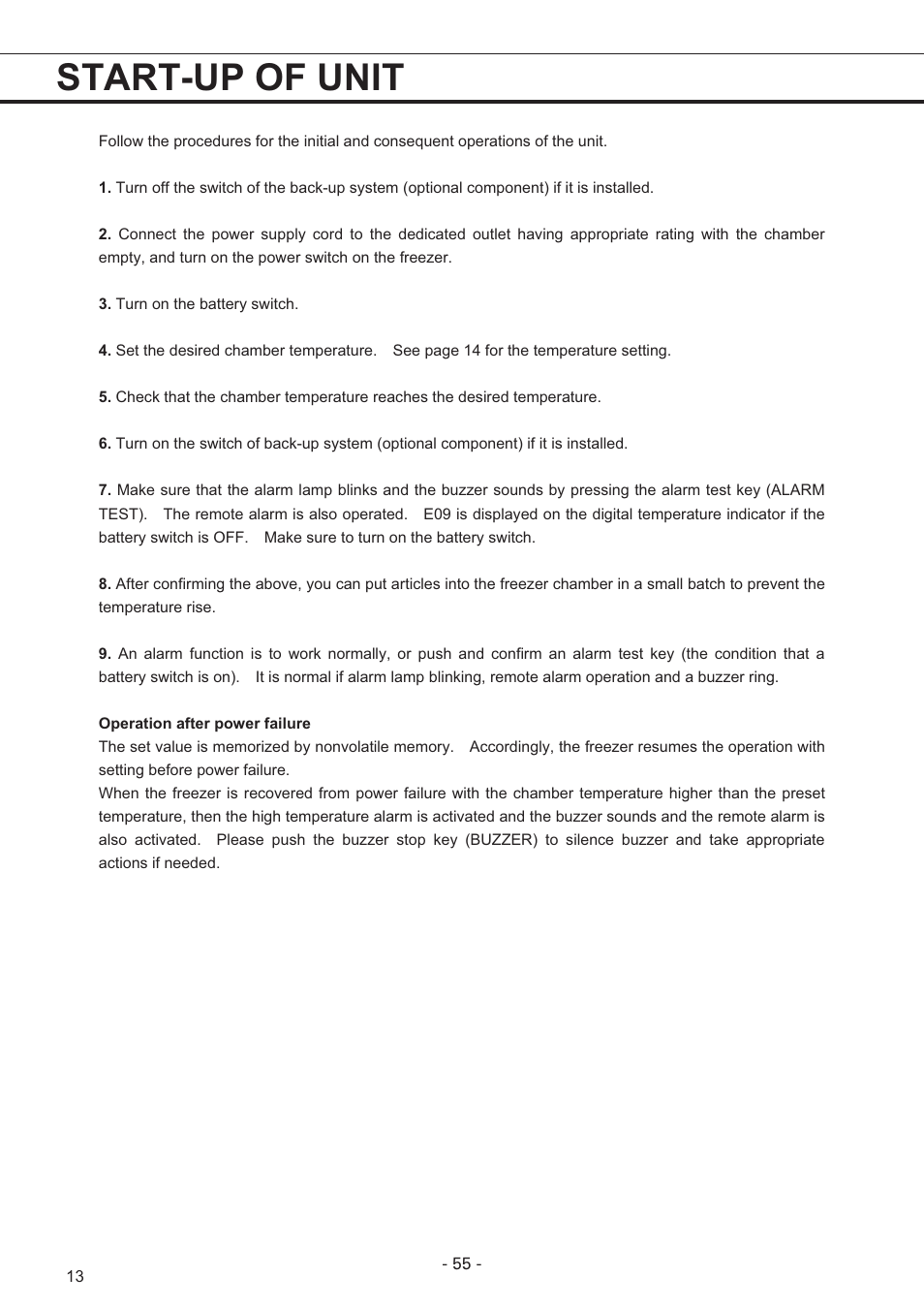 Start-up of unit | Sanyo MDF-U7486S User Manual | Page 14 / 34