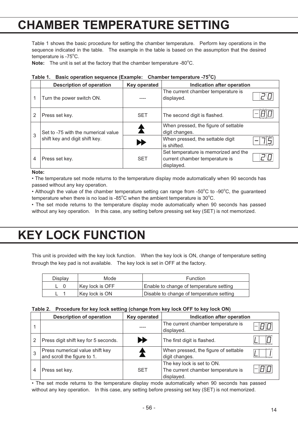 Chamber temperature setting, Key lock function | Sanyo MDF-U7486S User Manual | Page 15 / 34