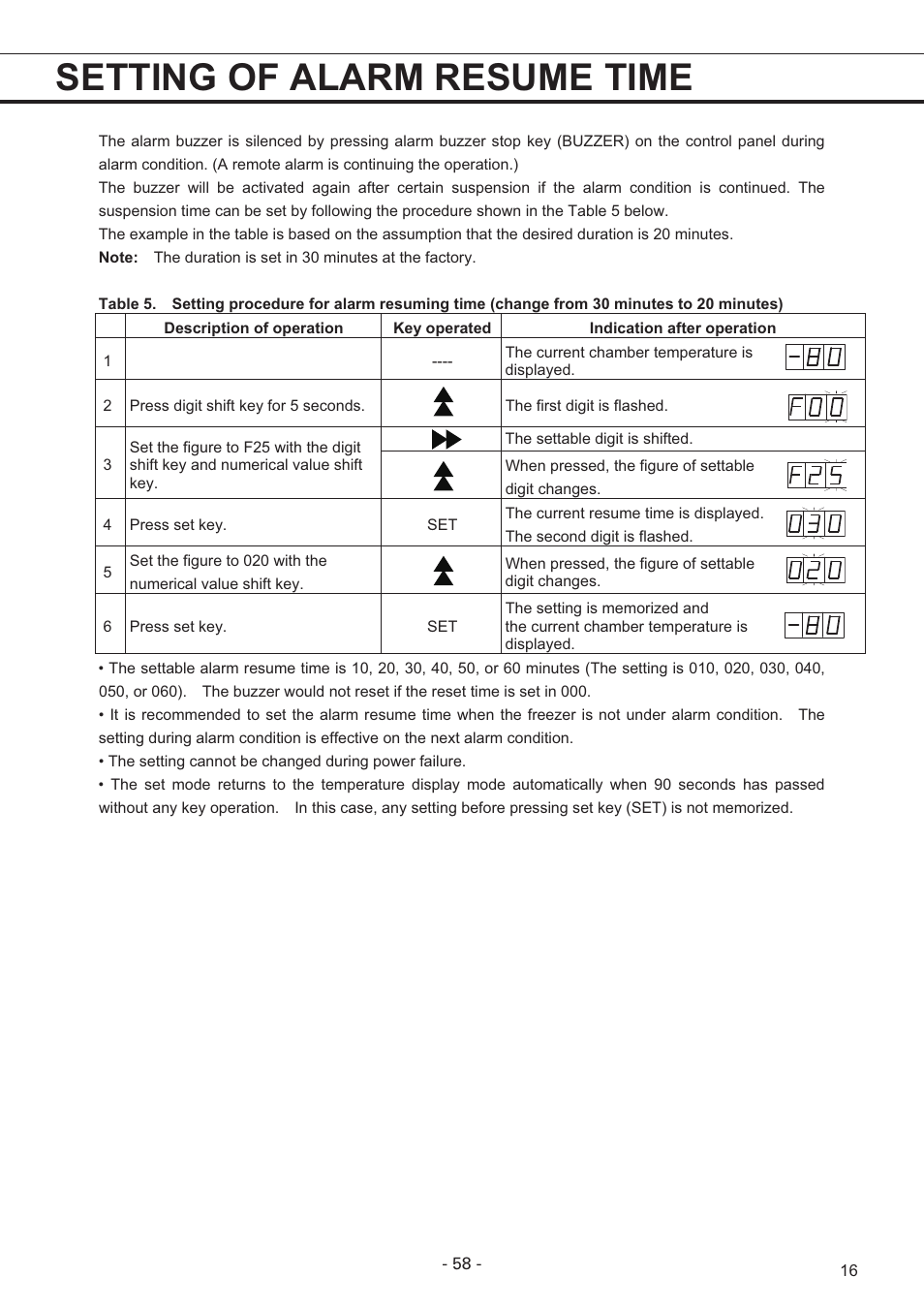 Setting of alarm resume time | Sanyo MDF-U7486S User Manual | Page 17 / 34