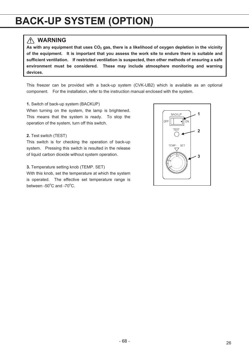 Back-up system (option), Warning | Sanyo MDF-U7486S User Manual | Page 27 / 34