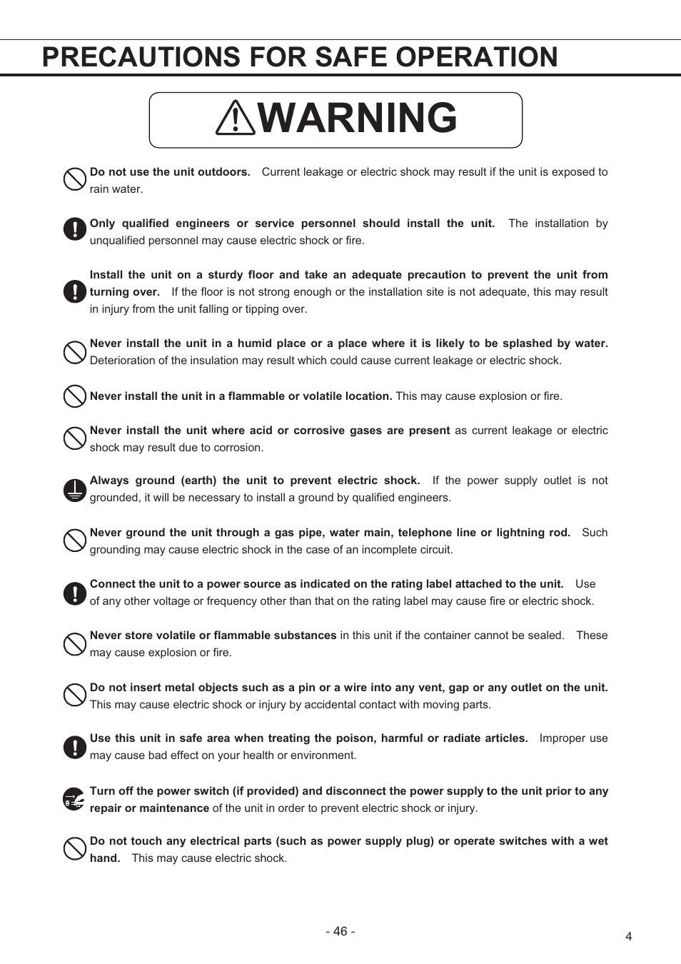 Warning, Precautions for safe operation | Sanyo MDF-U7486S User Manual | Page 5 / 34