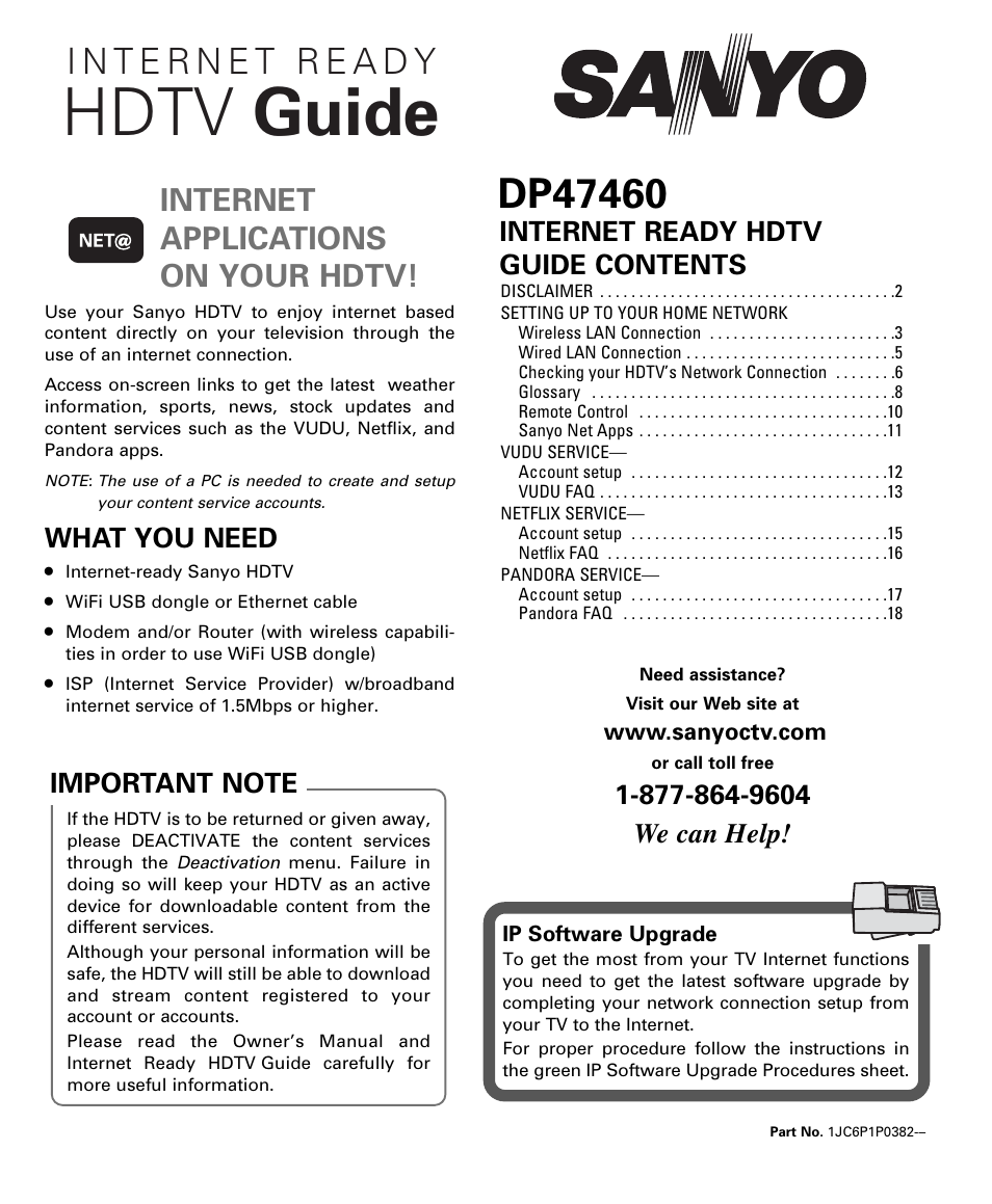 Sanyo NET@ DP47460 User Manual | 20 pages