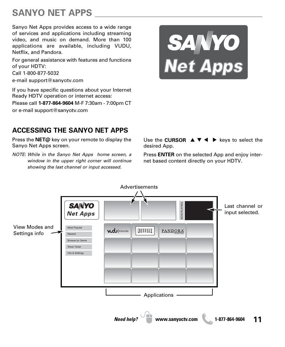 Sanyo net apps, Accessing the sanyo net apps | Sanyo NET@ DP47460 User Manual | Page 11 / 20