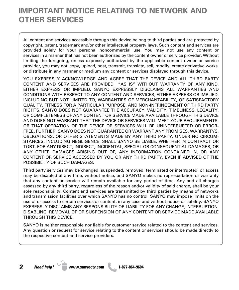 Sanyo NET@ DP47460 User Manual | Page 2 / 20