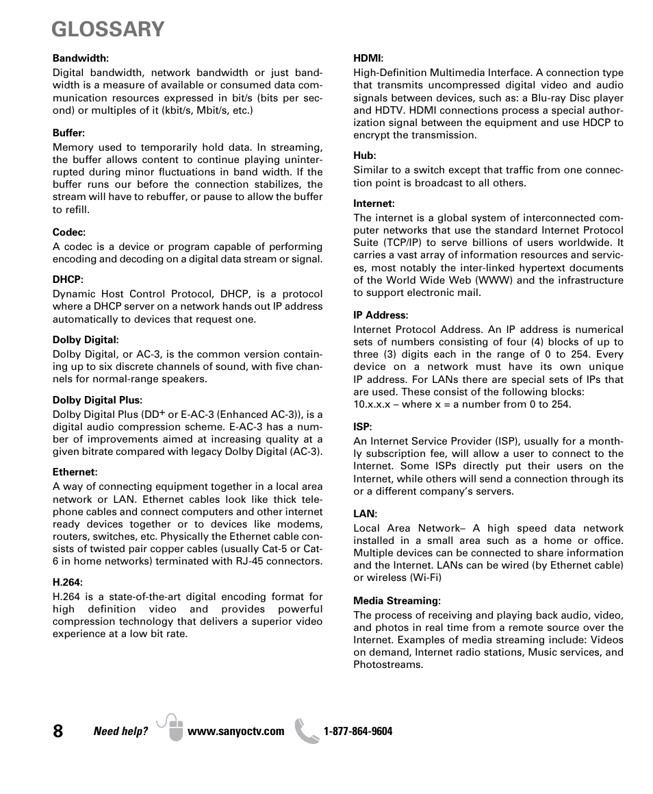 Glossary | Sanyo NET@ DP47460 User Manual | Page 8 / 20