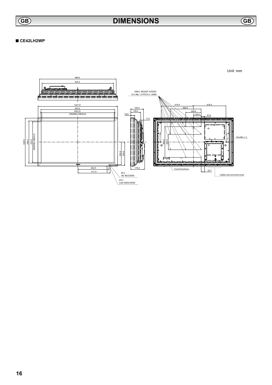 Dimensions, N ce42lh2wp | Sanyo CE42LH2WP User Manual | Page 16 / 33