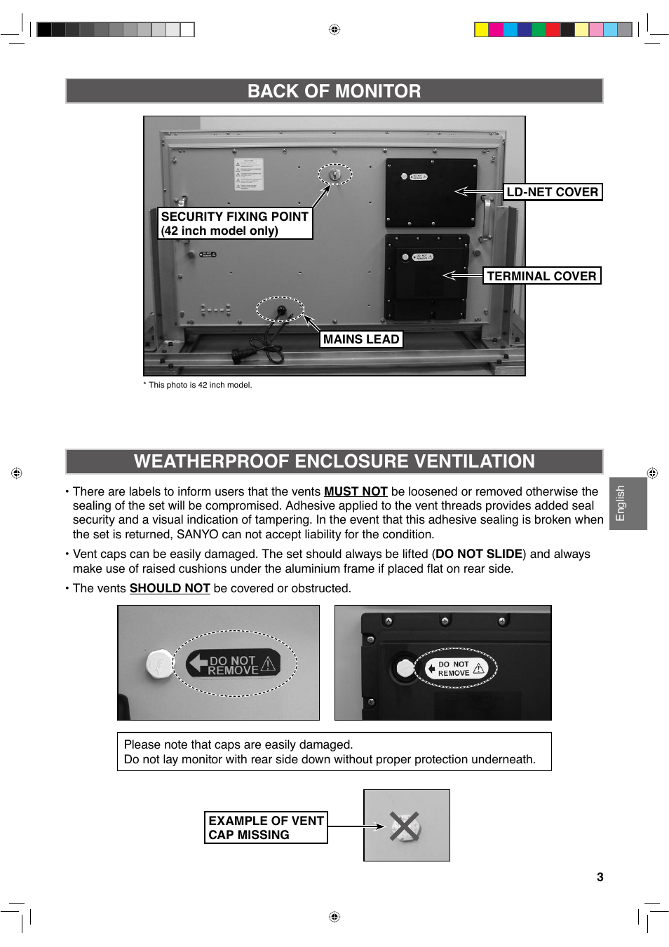 Back of monitor weatherproof enclosure ventilation | Sanyo CE42LH2WP User Manual | Page 23 / 33