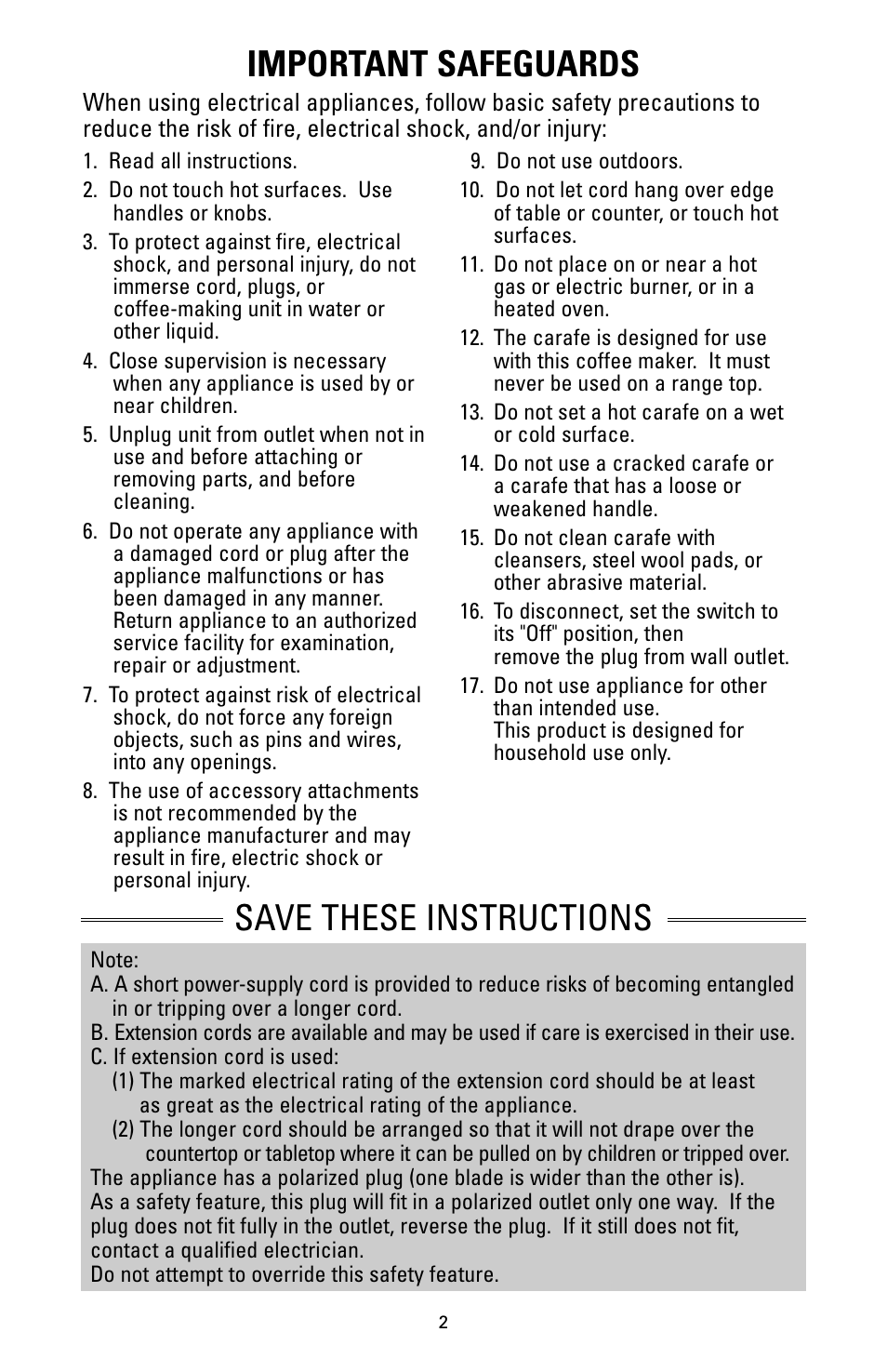 Important safeguards, Save these instructions | Sanyo SAC-MST6 User Manual | Page 3 / 15
