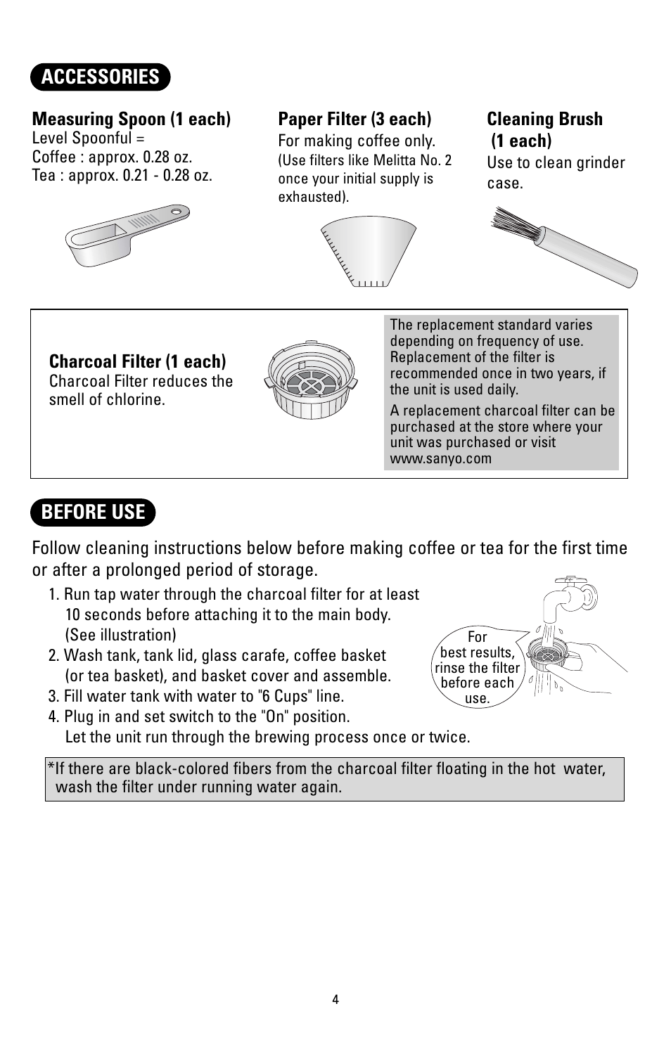 Accessories, Before use | Sanyo SAC-MST6 User Manual | Page 5 / 15