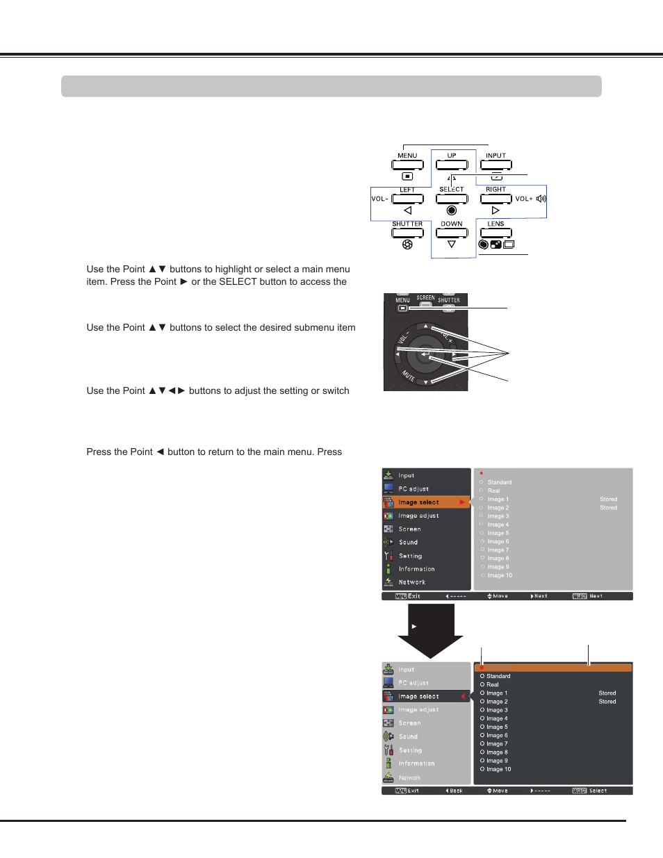 How to operate the on-screen menu, Basic operation | Sanyo PLC WM5500L User Manual | Page 25 / 92