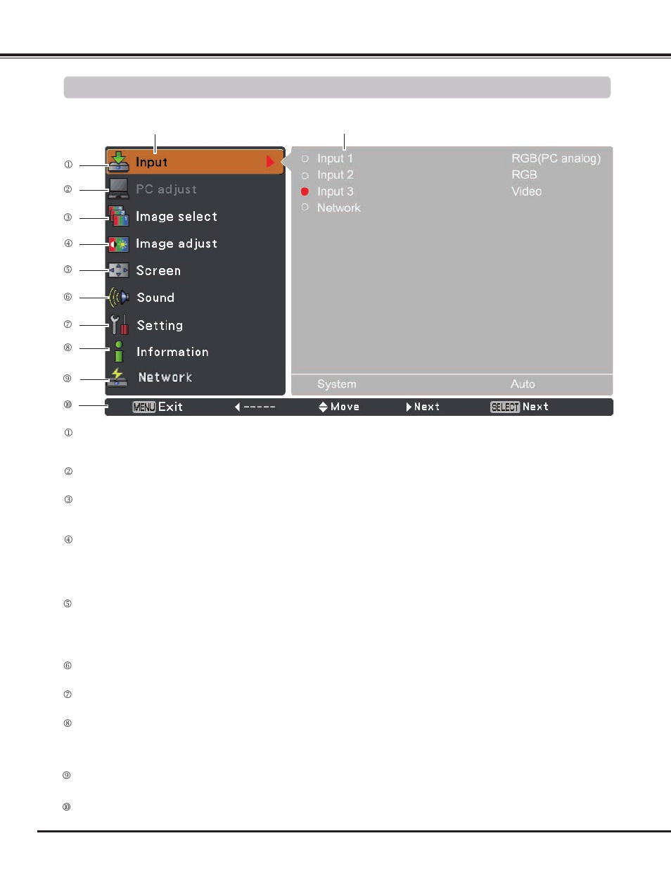 Menu bar, Basic operation | Sanyo PLC WM5500L User Manual | Page 26 / 92