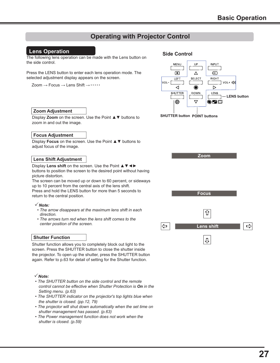 Operating with projector control, Basic operation | Sanyo PLC WM5500L User Manual | Page 27 / 92