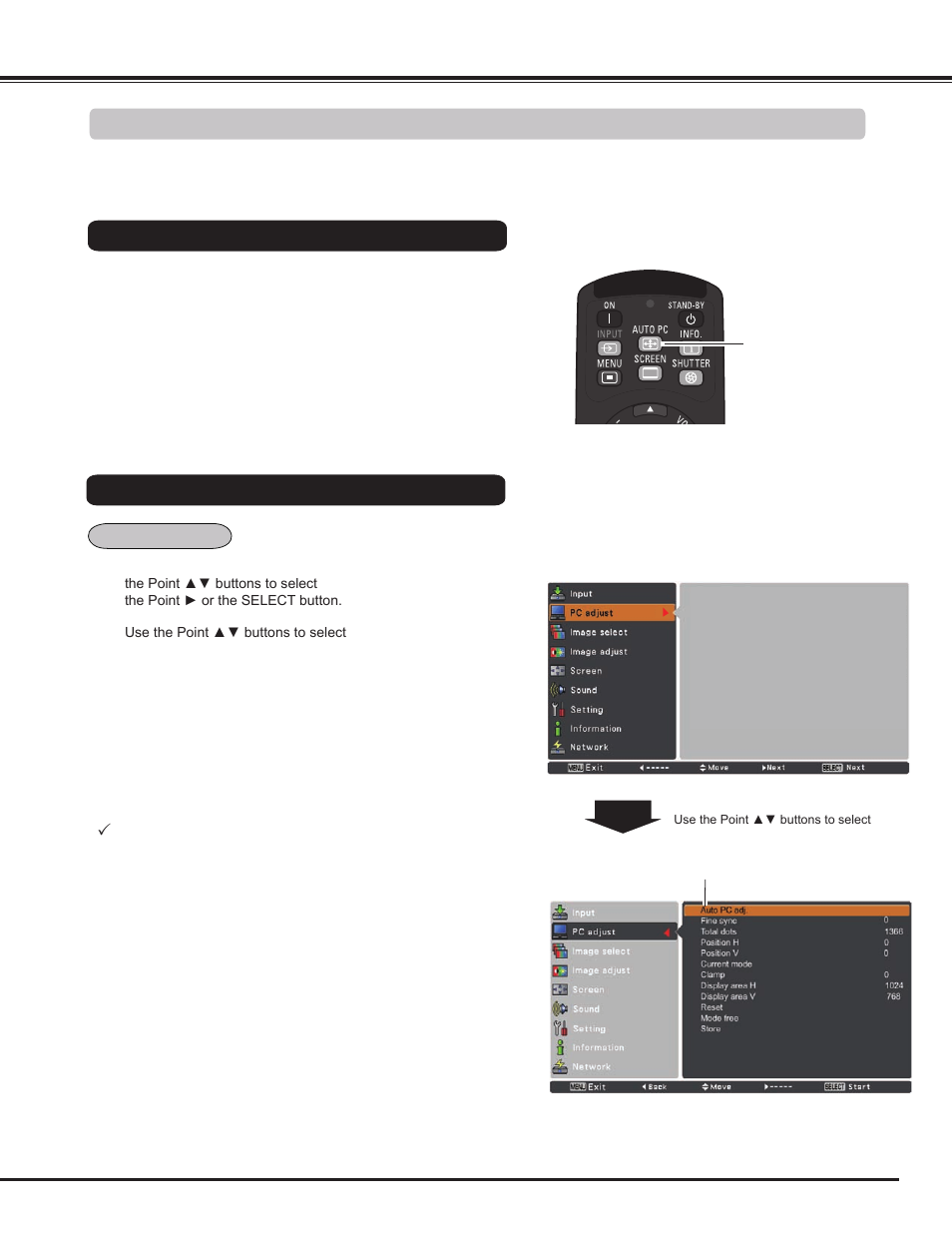 Auto pc adjustment, Computer input | Sanyo PLC WM5500L User Manual | Page 37 / 92