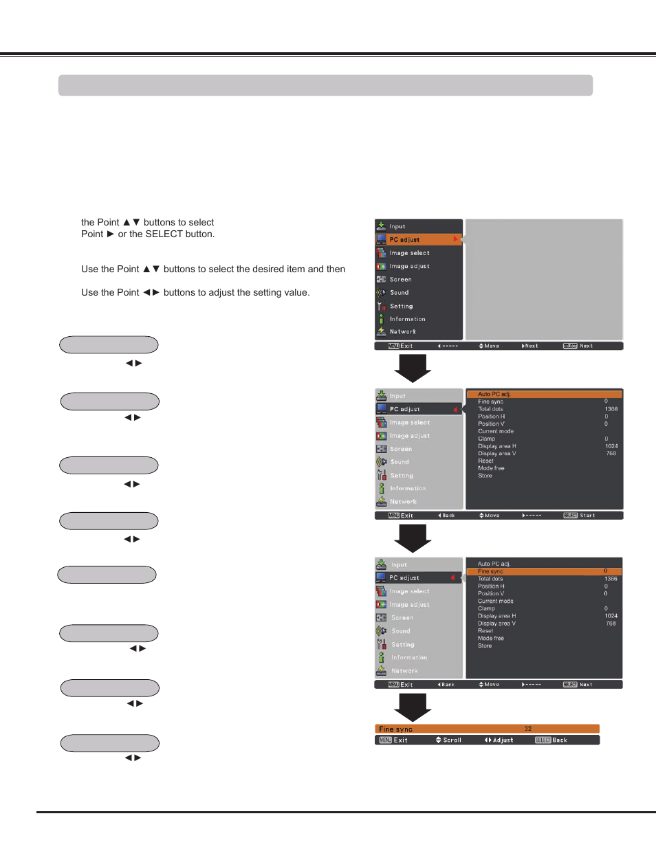 Manual pc adjustment, Computer input | Sanyo PLC WM5500L User Manual | Page 38 / 92