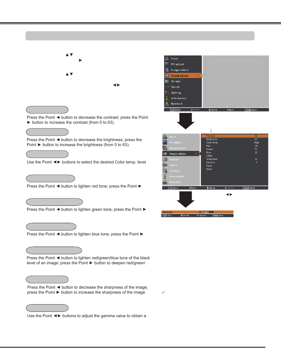 Image adjustment, Computer input | Sanyo PLC WM5500L User Manual | Page 41 / 92
