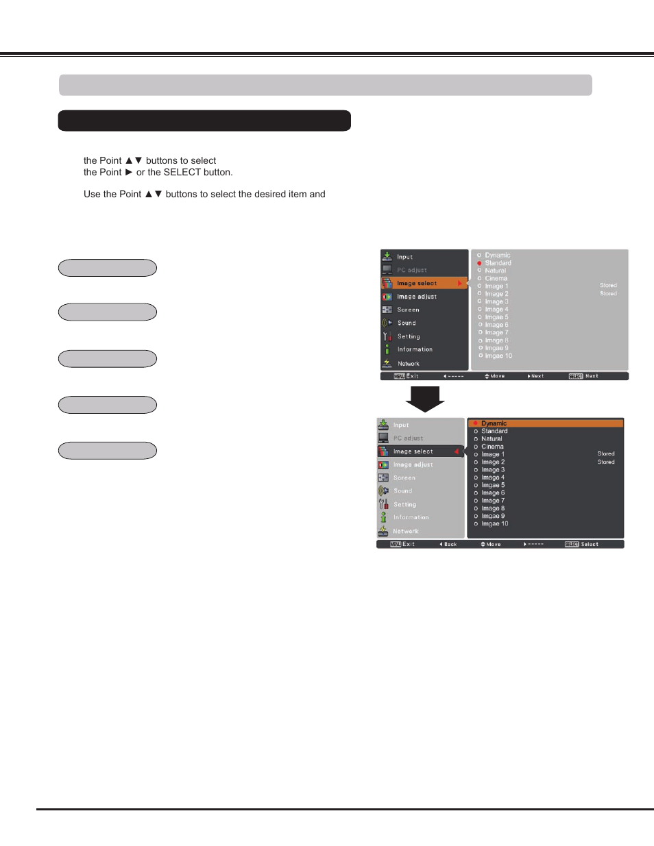 Image level selection | Sanyo PLC WM5500L User Manual | Page 46 / 92