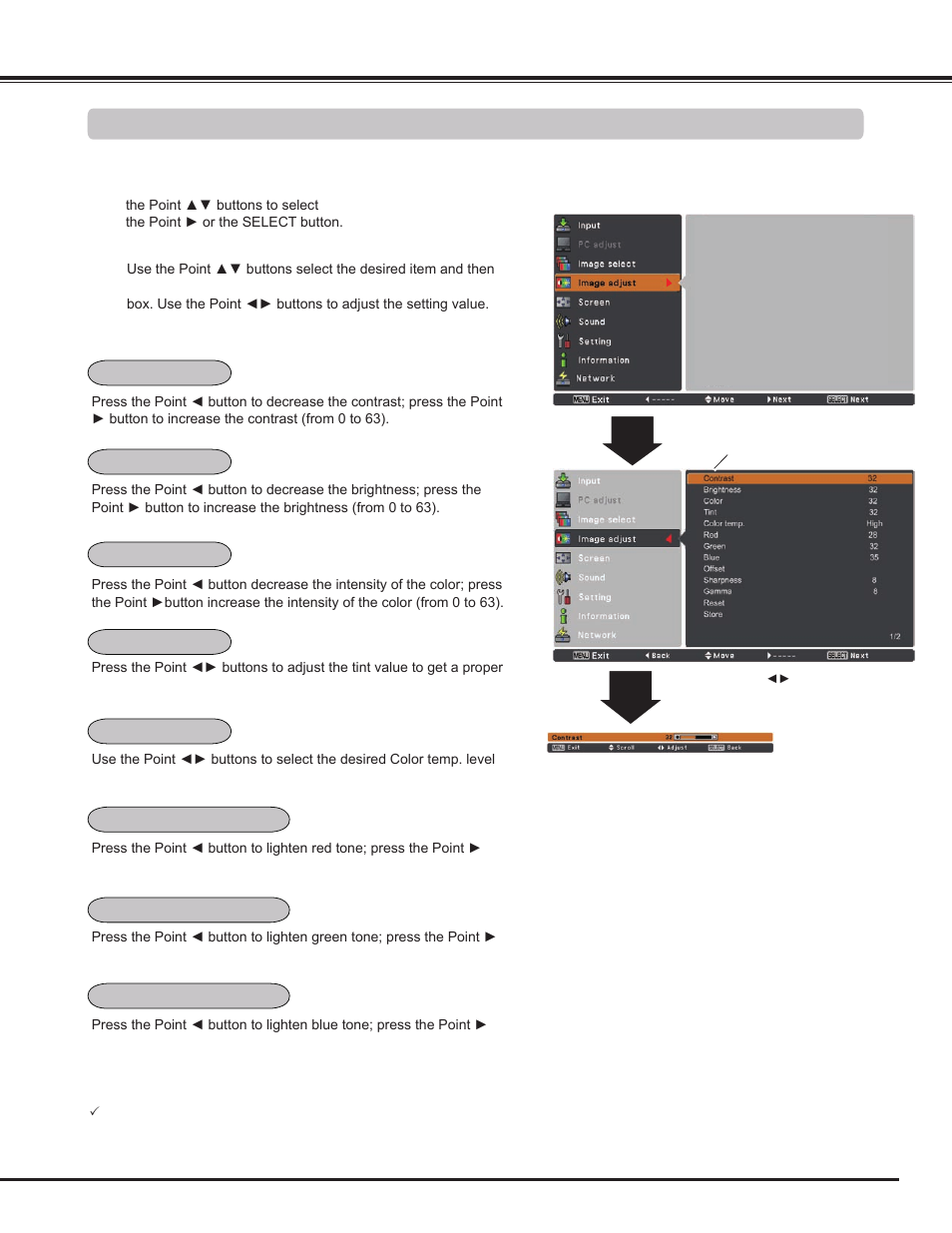 Image adjustment, Video input image adjustment | Sanyo PLC WM5500L User Manual | Page 47 / 92
