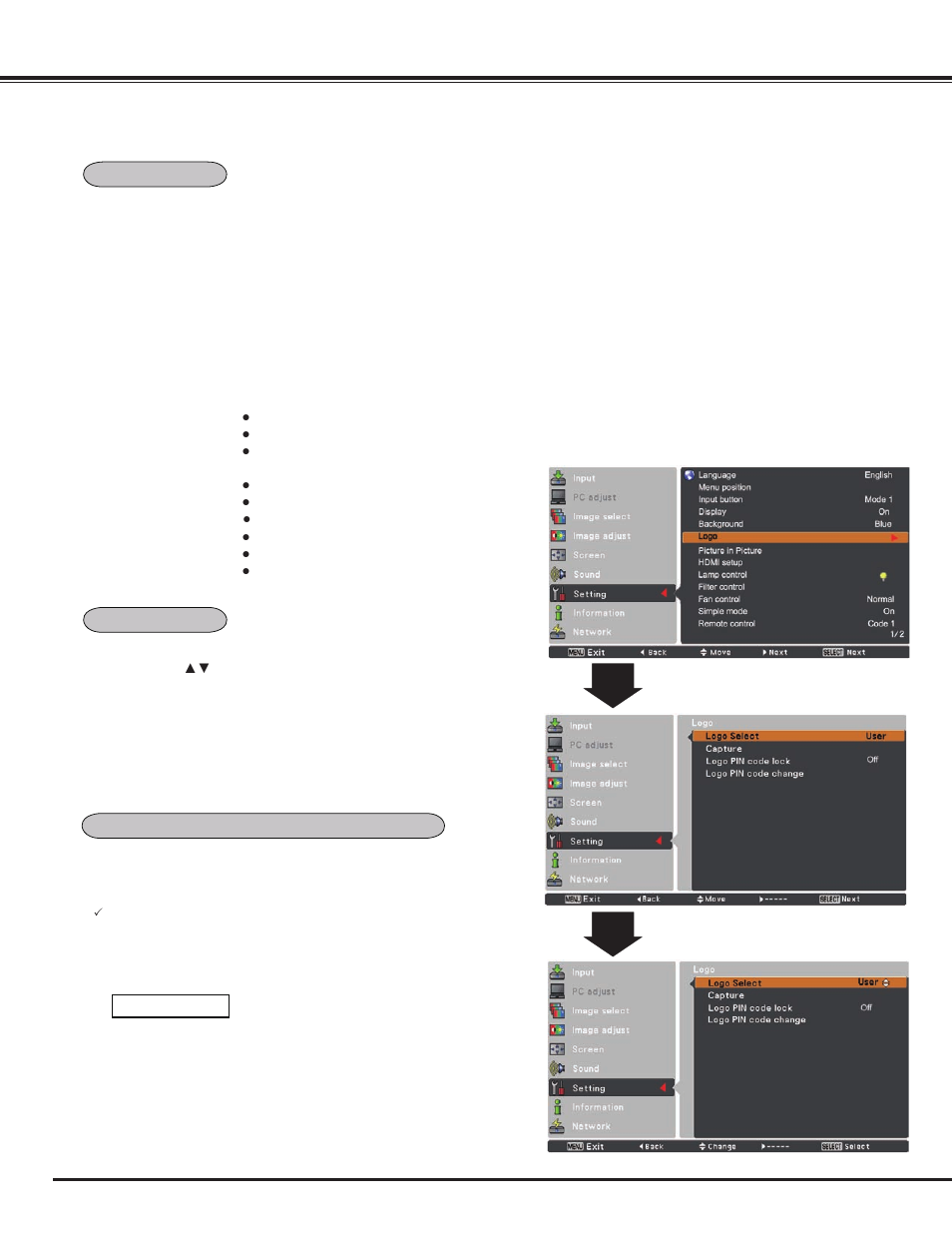 Setting | Sanyo PLC WM5500L User Manual | Page 52 / 92