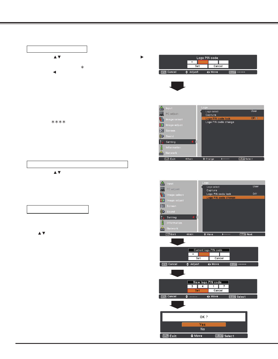Setting | Sanyo PLC WM5500L User Manual | Page 54 / 92