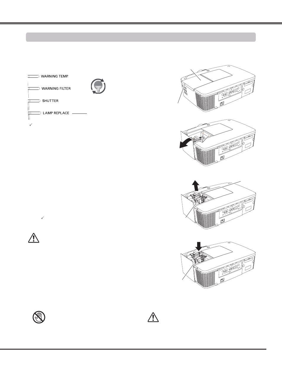 Lamp replacement, Caution, Maintenance and care | Sanyo PLC WM5500L User Manual | Page 69 / 92