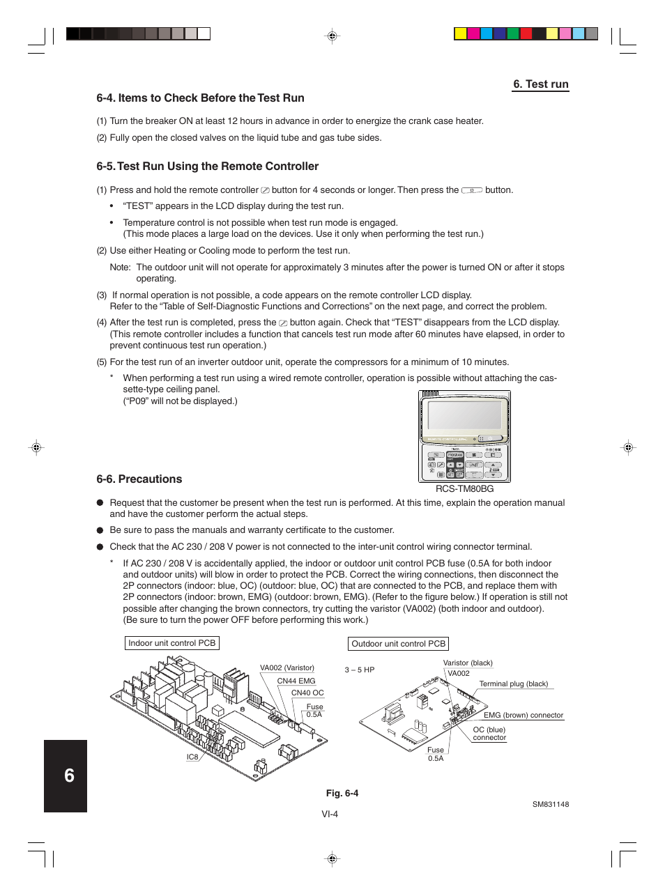 4.items to check before the test run, 5.test run using the remote controller, 6.precautions | Sanyo KHH2672R / CH2672R User Manual | Page 174 / 180